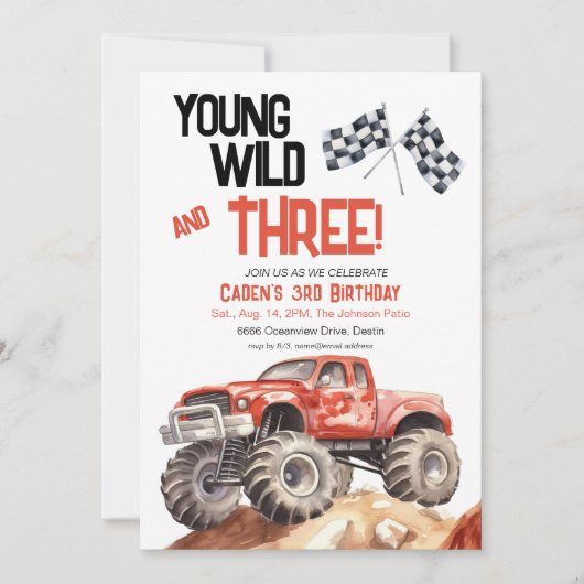 レッドブラックモンスタートラック3回目の誕生日 招待状 (正面)