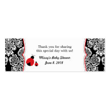 レッドブラックラディバグダマスクベビーシャワーメッセージカード