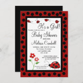 レッドブラックラディバグベビーシャワー招待状テンプレート 招待状 (正面/裏面)