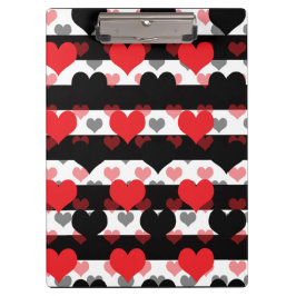 レッドブラックラブハートと白黒ストライプ クリップボード