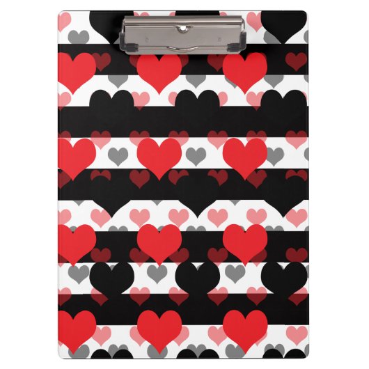 レッドブラックラブハートと白黒ストライプ クリップボード (正面)