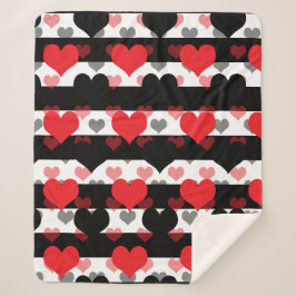 レッドブラックラブハートと白黒ストライプ シェルパブランケット