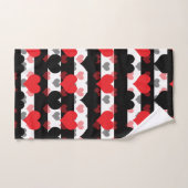 レッドブラックラブハートと白黒ストライプ バスタオルセット (ハンドタオル)
