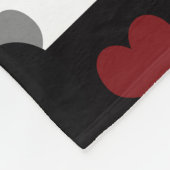 レッドブラックラブハートと白黒ストライプ フリースブランケット (角)