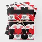 レッドブラックラブハートと白黒ストライプ ラッピングペーパーシート (インサイチュ)