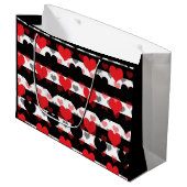 レッドブラックラブハートと白黒ストライプ ラージペーパーバッグ (正面アングル)