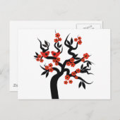 レッドブラックラブバード桜さくらんぼツリー&花 ポストカード (正面/裏面)