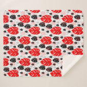 レッドブラックリーフイラストレーションパターンデザイン シェルパブランケット (正面(横))