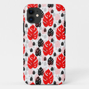 レッドブラックリーフイラストレーションパターンデザイン iPhone 11 ケース