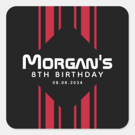 レッドブラックレーシングカーストライプの誕生日パーティー スクエアシール