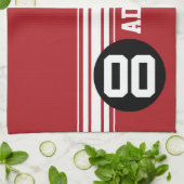 レッドブラックレーシングストライプ名前をカスタムする番号 キッチンタオル (折り畳み)