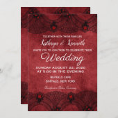 レッドブラックレースフォーマル結婚式招待状 招待状 (正面/裏面)
