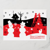 レッドブラックロゴビジネス会社クリスマスホリデー 箔招待状 (正面)