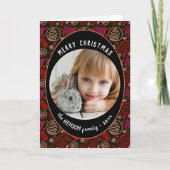 レッドブラックワンラインアートクリスマスファミリーフォトホリ シーズンカード (正面)