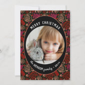 レッドブラックワンラインアートクリスマスファミリー写真 シーズンカード (正面)