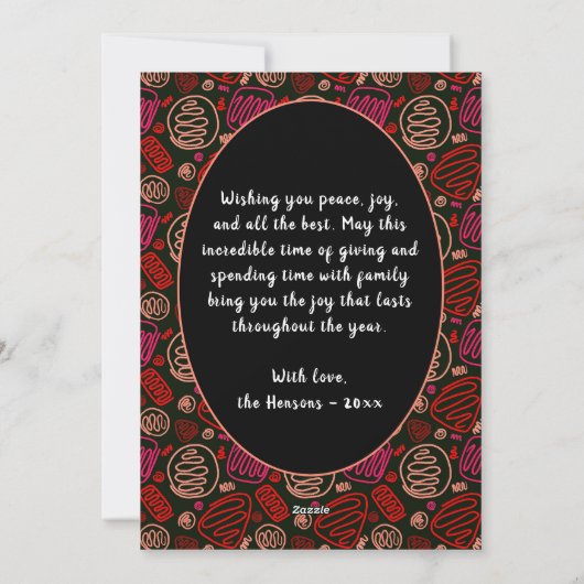 レッドブラックワンラインアートクリスマスファミリー写真 シーズンカード (裏面)