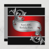 レッドブラック女性40歳の誕生日 招待状 (正面/裏面)