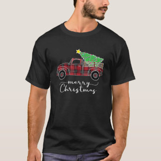 レッドブラック市松模様にバッファロープレイドクリスマストラック Tシャツ