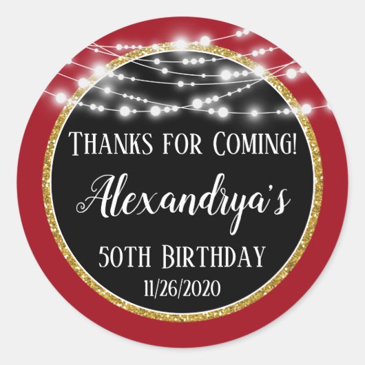 レッドブラック感謝してい誕生日の来メッセージカード ラウンドシール (正面)