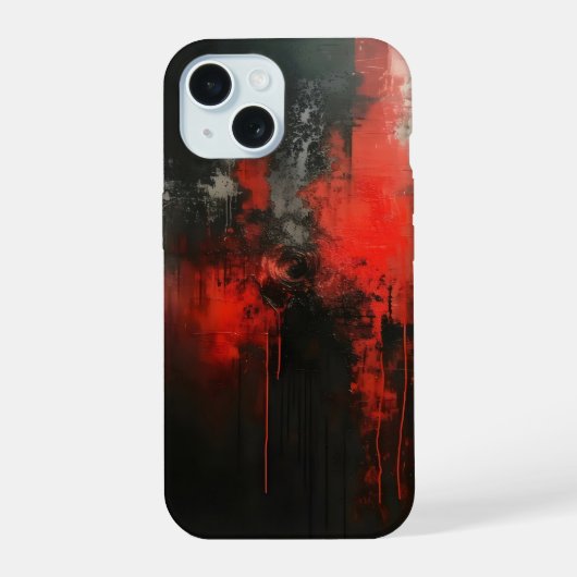 レッドブラック抽象芸術アート iPhone 15ケース (裏面)