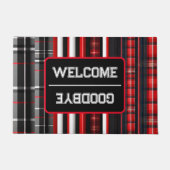 レッドブラック抽象芸術プレイドトレンディーコレクション ドアマット (正面)