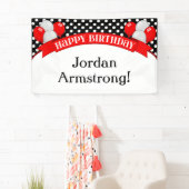 レッドブラック水玉模様バルーン誕生日バナー 横断幕 (インサイチュ)