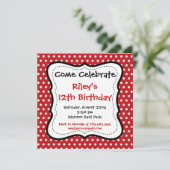 レッドブラック水玉模様バースデーパーティ招待状 招待状 (スタンド正面)