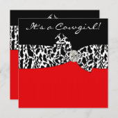 レッドブラック牛プリント女性のカーボーイベビーシャワー 招待状 (正面/裏面)
