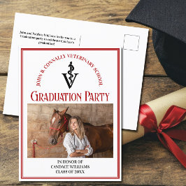 レッドブラック獣医学校写真卒業パーティー インビテーションポストカード