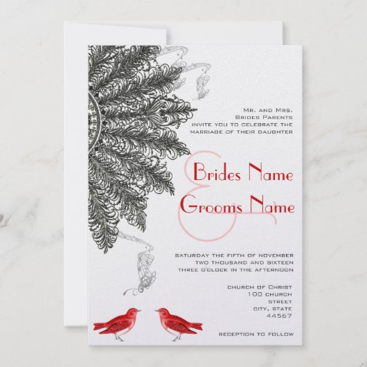 レッドブラック素晴らしギャツビーのファン結婚ズ 招待状 (正面)