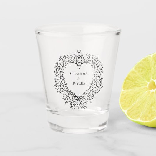 レッドブラック結婚のゴシックハート美エレガント ショットグラス (正面)