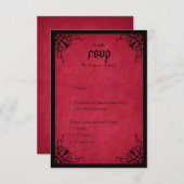 レッドブラック結婚ゴシック 出欠カード (正面/裏面)