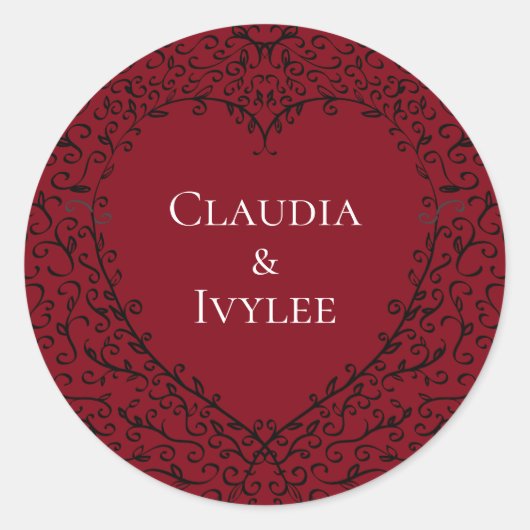 レッドブラック結婚ハートゴシック ラウンドシール (正面)