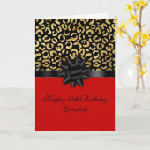 レッドブラック金ゴールドの個人用設定Leopard印刷誕生日 カード (黄色い花)