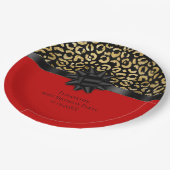 レッドブラック金ゴールドの個人用設定Leopard印刷誕生日 ペーパープレート (アングル)