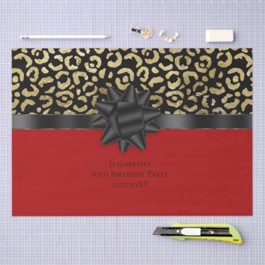 レッドブラック金ゴールドの個人用設定Leopard印刷誕生日 薄葉紙 (クラフト)