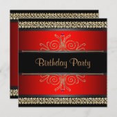 レッドブラック金ゴールドウーマンズバースデーパーティー招待状 招待状 (正面/裏面)