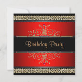 レッドブラック金ゴールドウーマンズバースデーパーティー招待状 招待状 (正面)