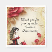 レッドブラック金ゴールドキンセアニラドレスバラカスタム スタンダードランチョンナプキン (正面)