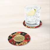 レッドブラック金ゴールドグラムフローラブライダルシャワー ラウンドペーパーコースター (インサイチュ)