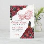 レッドブラック金ゴールドグリッタースウィート16マスカレード 招待状 (スタンド正面)