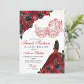 レッドブラック金ゴールドグリッタースウィート16マスカレード 招待状 (スタンド正面)