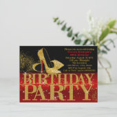 レッドブラック金ゴールドグリッターハイヒールバースデーパーティー 招待状 (スタンド正面)
