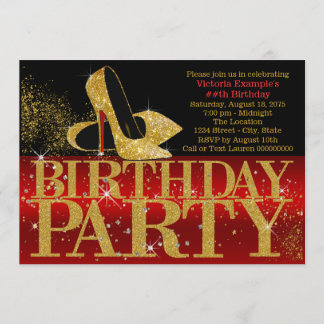 レッドブラック金ゴールドグリッターハイヒールバースデーパーティー 招待状