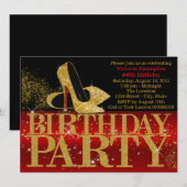 レッドブラック金ゴールドグリッターハイヒールバースデーパーティー 招待状 (正面/裏面)