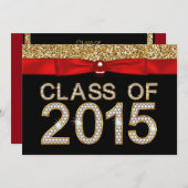 レッドブラック金ゴールドグリッター2015年卒業 招待状 (正面/裏面)