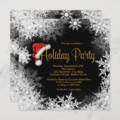 レッドブラック金ゴールドサンタハットスノーフレーク 招待状 (正面/裏面)