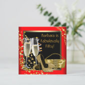 レッドブラック金ゴールドシャンパン50thバースデーパーティー 招待状 (スタンド正面)