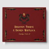 レッドブラック金ゴールドドラゴンモノグラム結婚ファンタジー ゲストブック (正面)