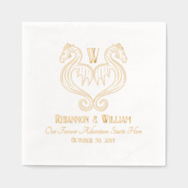 レッドブラック金ゴールドドラゴンモノグラム結婚ファンタジー 箔ナプキン